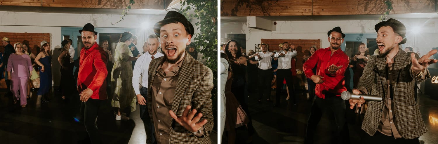 Wesele, mężczyźni tańczą, atmosfera zabawy