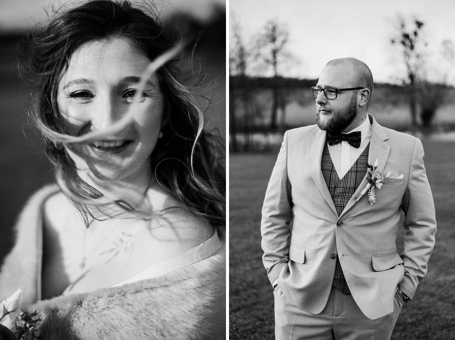 Para młoda podczas sesji ślubnej na zewnątrz.